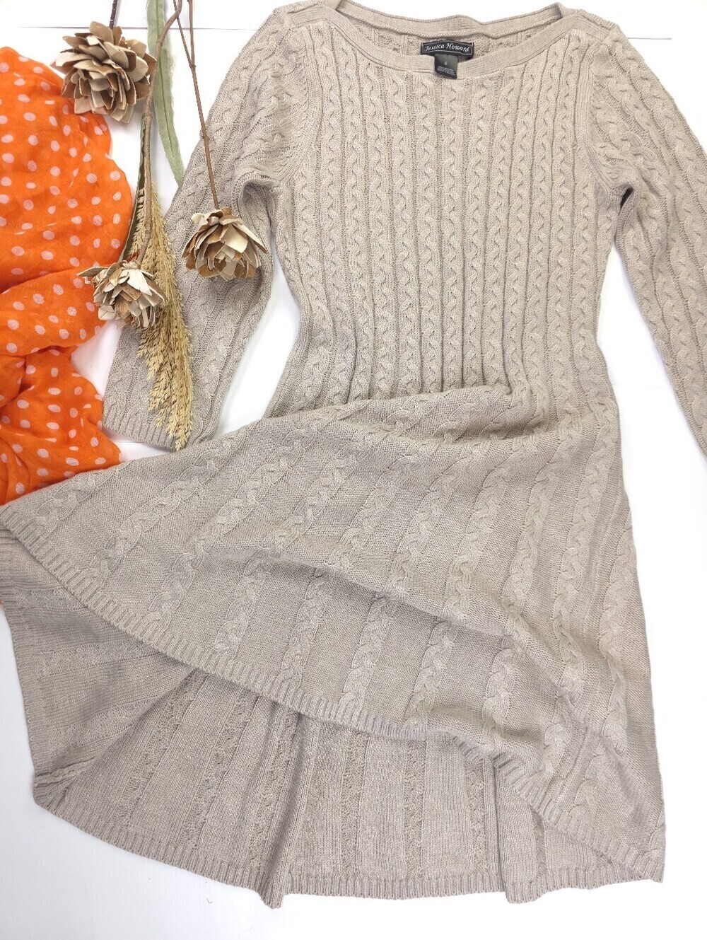 Jessica Howard Cream Cable Knit A-Line Dress S - Picture 6 of 9